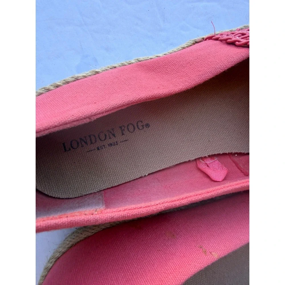 London Fog Coral Pink Espadrille Flat Woven Crochet Canvas Slip On Shoes 7W wide